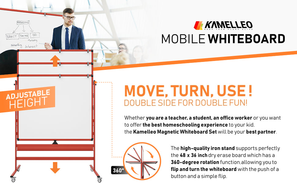 Kamelleo Mobile Whiteboard Large Dry Erase Board Rolling White Board